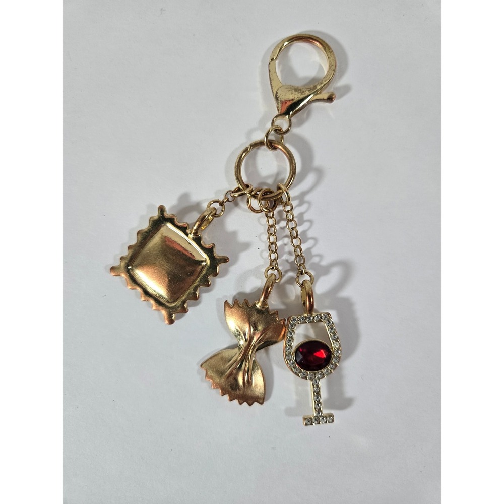 BaublerBar Pasta and Wine Bag Charm Gold Tone Ravioli Farfalle Novelty OS